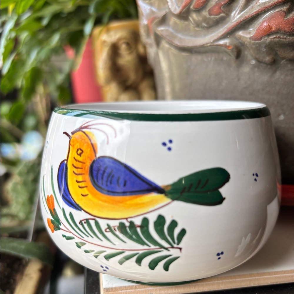 Deruta Italy Olive Oil Dipping Bowl.Hand-Painted Ceramic Bowl with Bird Design